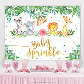Lofaris Green Leaves Pink Floral Animals Baby Shower Backdrop